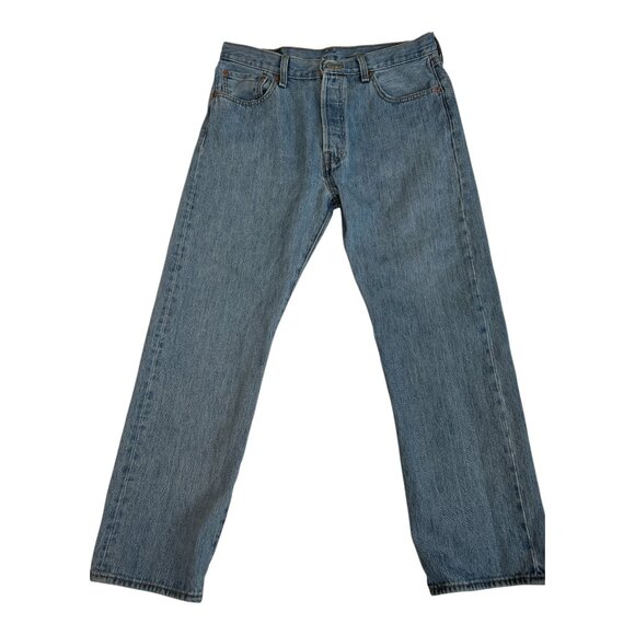 Levi's 501 Jeans Mens 34x29 Blue Denim Straight Leg Button Fly Western Preppy - Picture 1 of 9